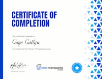 a certificate of completion for a photographer