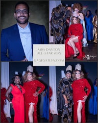 a photo of a man in a red dress and a woman in a red dress